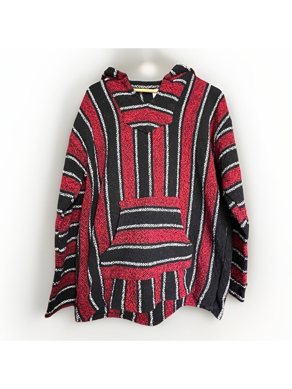 Canyon Creek Mens 2XL XXL Black Red Striped Baja Jacket Hoodie Drug Rug Mexico